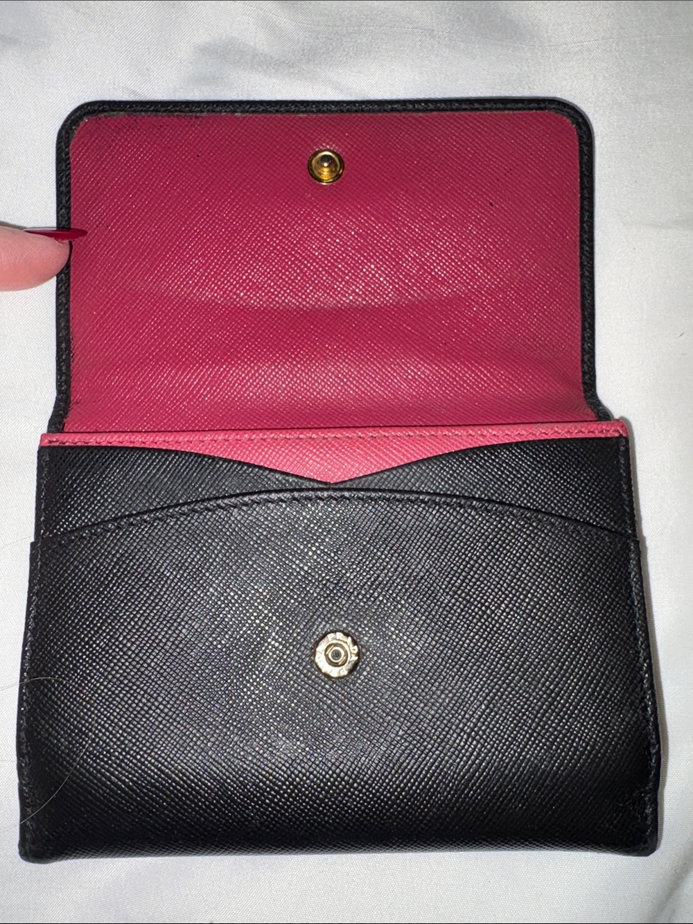 PRADA Saffiano Leather Black / Pink Wallet - small tear - Picture 7 of 10